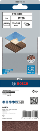 Bosch X440 砂帶 75×533 mm G120 3 件.